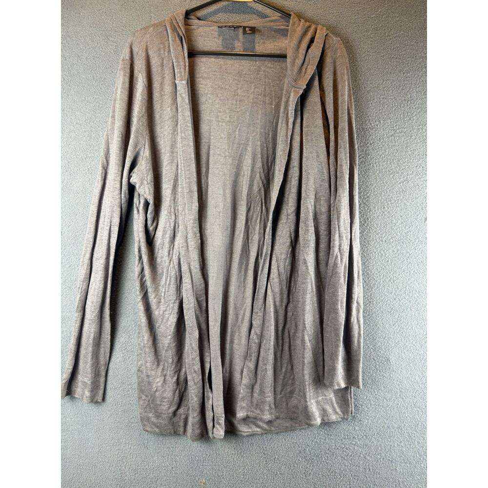 Tahari Lightweight Linen Knit Cardigan Sz L Gray Hooded Minimal Capsule